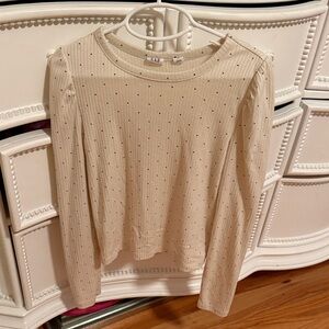 GAP Cream Long-Sleeve Ribbed Tee with Tiny Black Dots